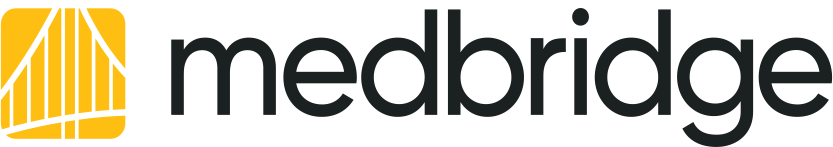 Medbridge logo with bold black text and a yellow-and-white bridge icon.
